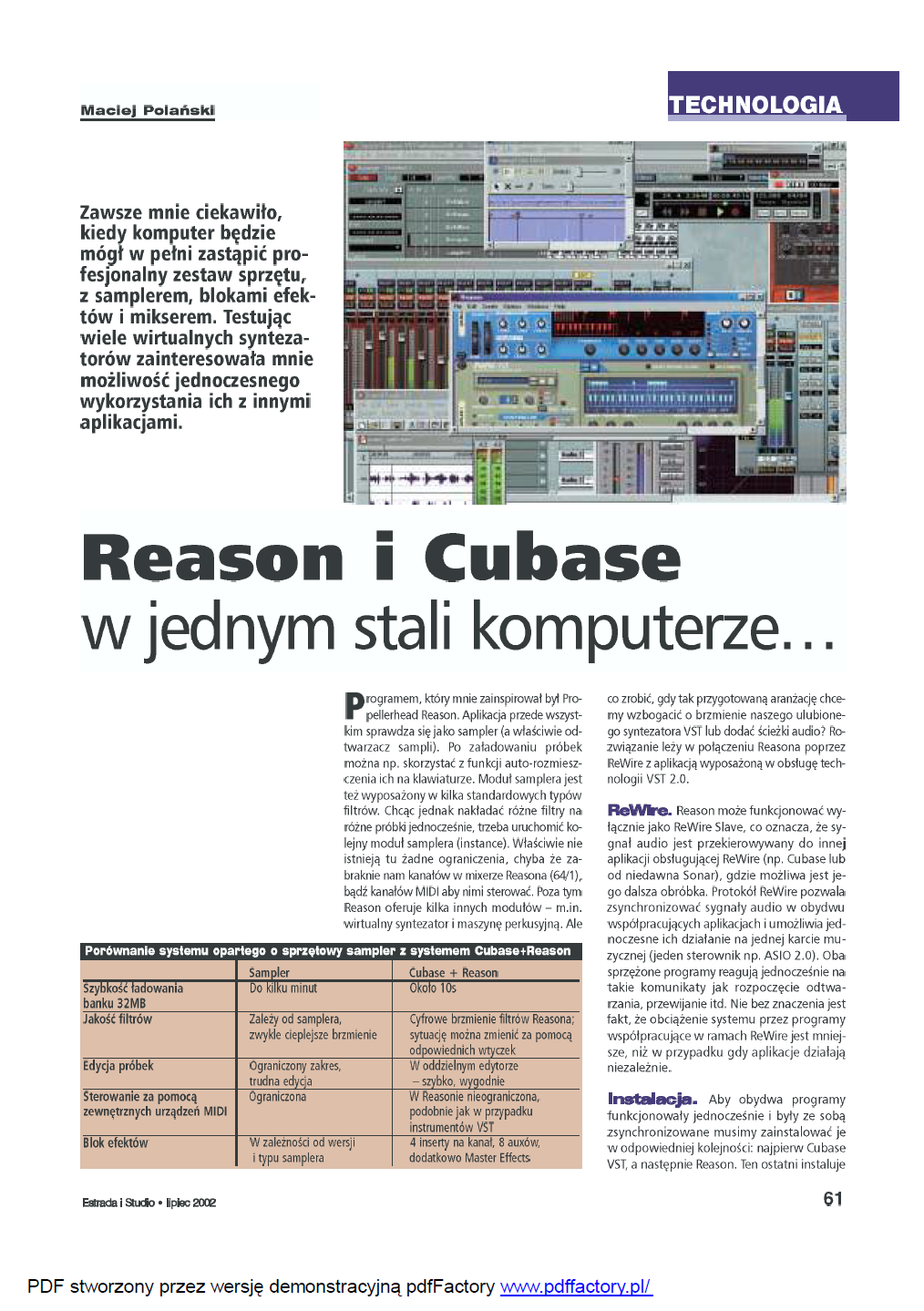 2002 07 ReWire - Reason i Cubase w jednym stali komputerze (1)